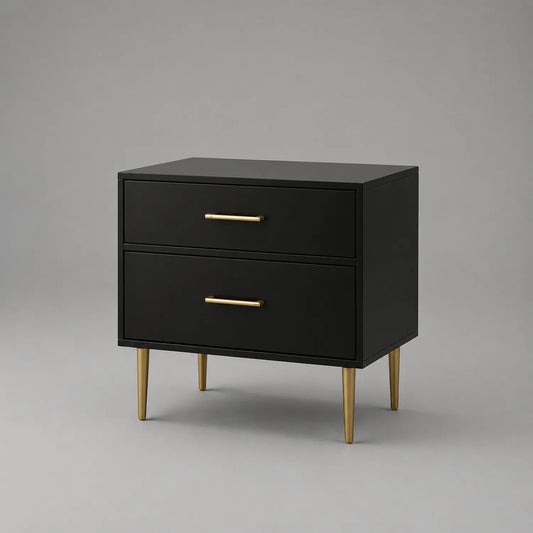 Nachttisch aus Holz mit Metallbeinen, Schwarz-Gold