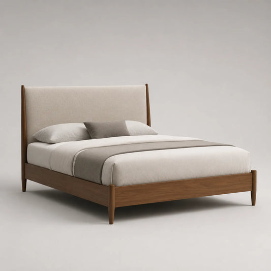 Holzbett mit Stoffkopfteil 200x160 cm Walnuss/Beige