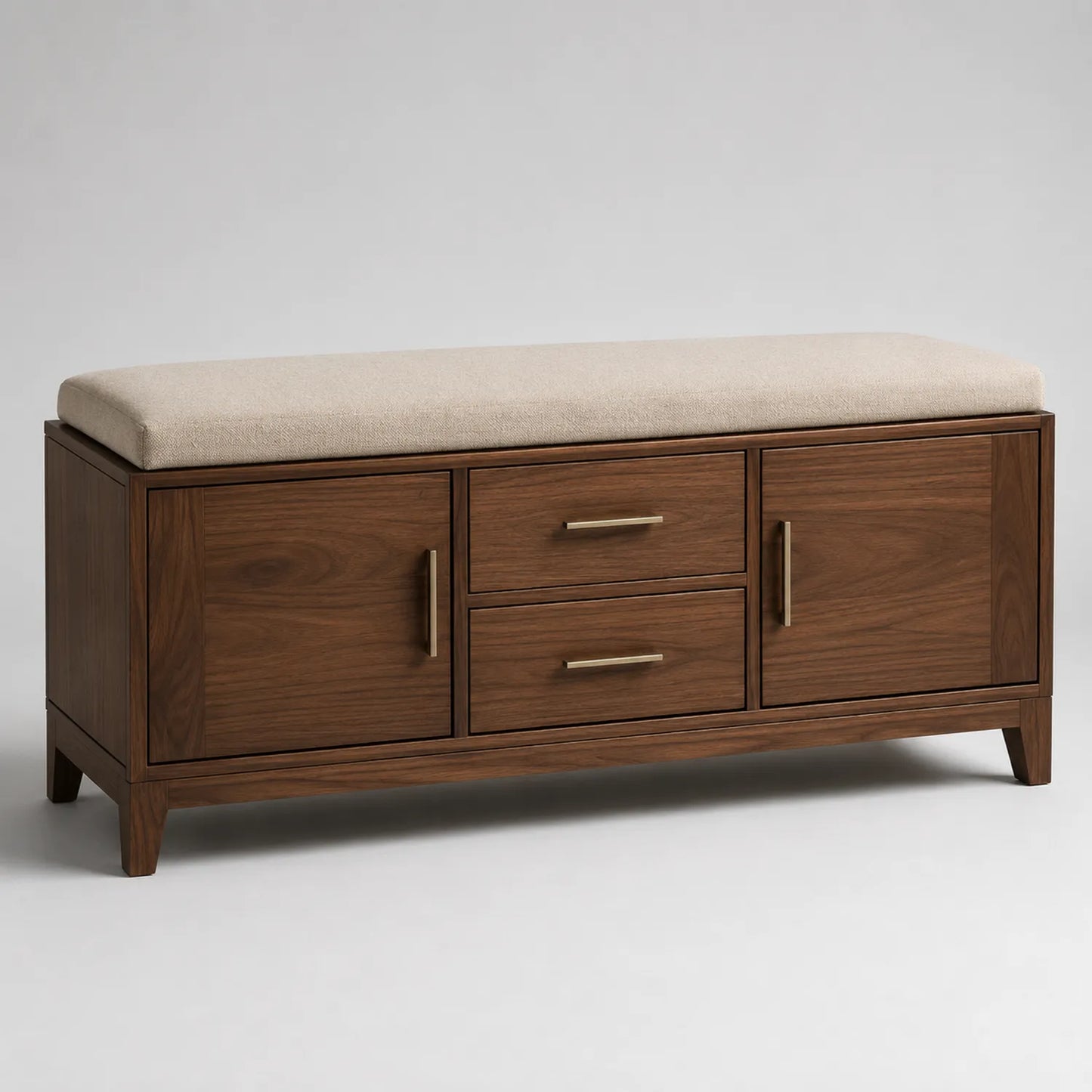 Holz Flurbank mit Polsterung 120cm Nussbaum Beige