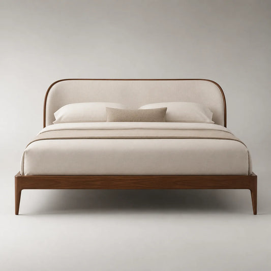 Doppelbett mit Walnussholzrahmen und Stoffkopfteil 200x180x100cm
